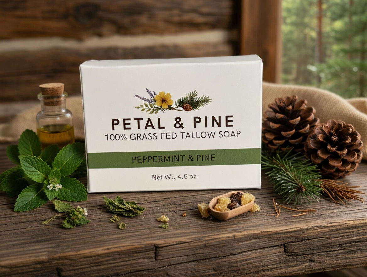 Grass-Fed Beef Tallow Soap (Peppermint & Pine)